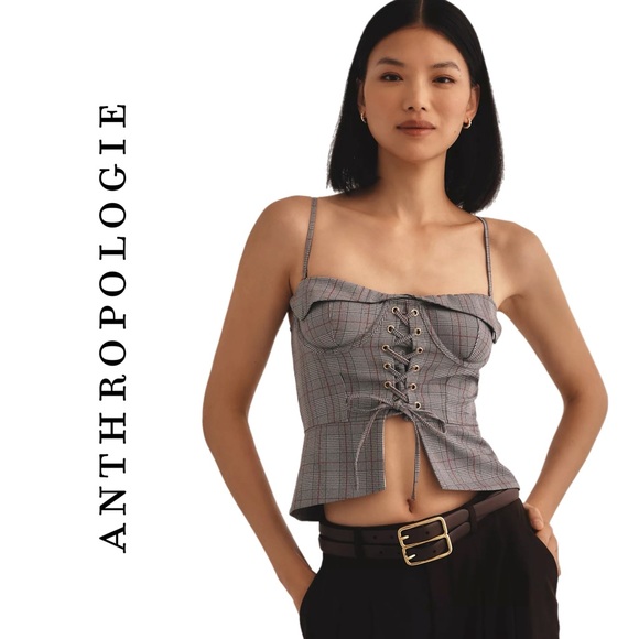Anthropologie Tops - Anthropologie Plaid Lace Corset Top